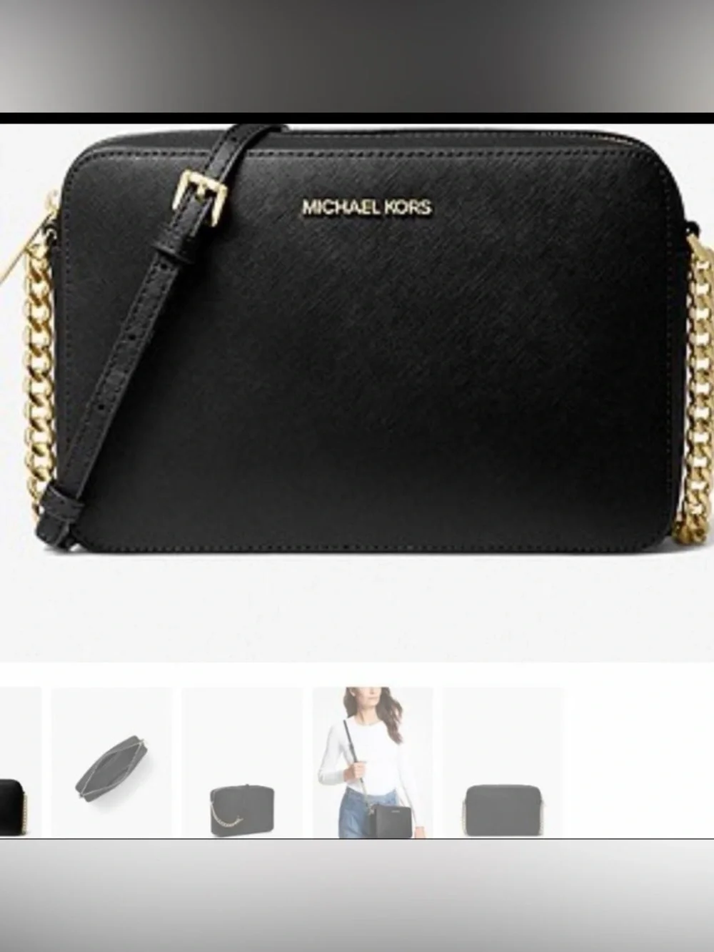 Michael Kors Jet Set Saffiano Leather Crossbody Bag in Black w Gold Hardware EUC